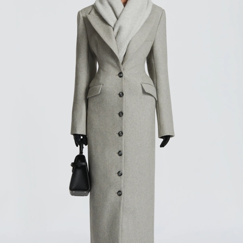 Tailored Long Trench Coat in Light Gray - Picture 3 of 6